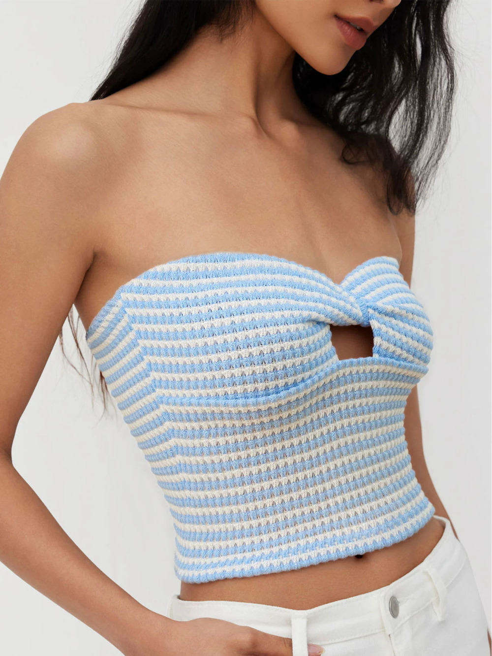 ZARA Knitted Twist Hollow Out Striped Color Block Crop Top